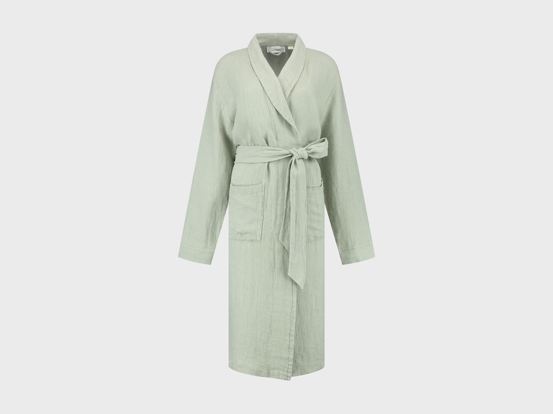 Image of Yumeko Kimono badjas gewassen linnen wafel misty green M 100% gewassen linnen