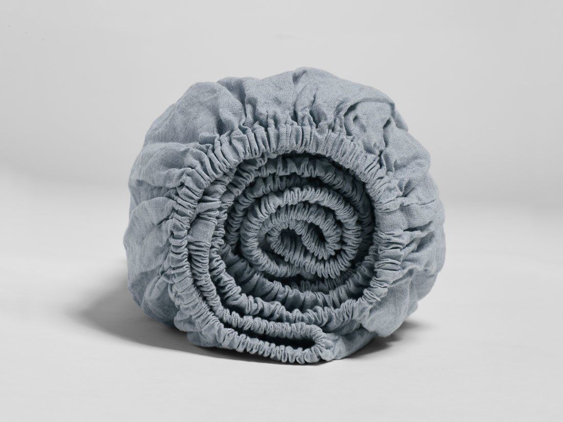 Image of Yumeko Hoeslaken gewassen linnen dusk blue 100% gewassen linnen