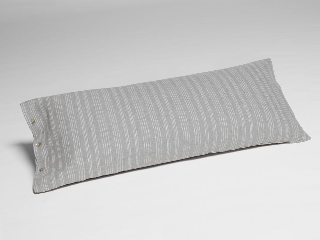 Image of Yumeko Kussensloop velvet flanel grey/white stripe 40x80 100% biologisch katoen, flanel (licht geborsteld)