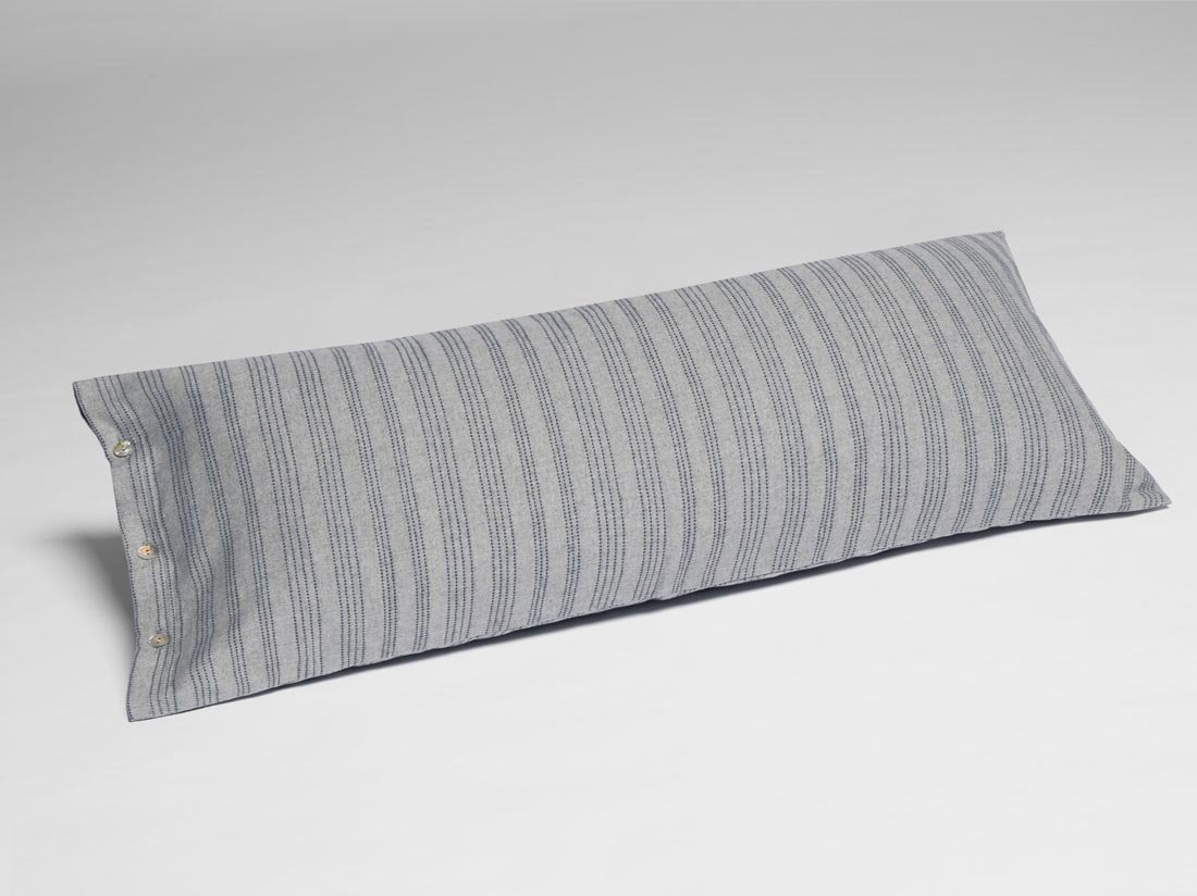 Image of Yumeko Kussensloop velvet flanel grey/blue stripe 40x80 100% biologisch katoen, flanel (licht geborsteld)