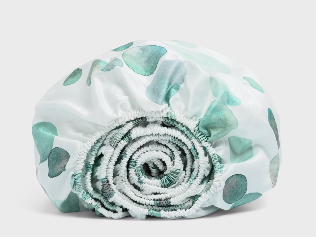Kinderhoeslaken katoen satijn watercolor dots sea green