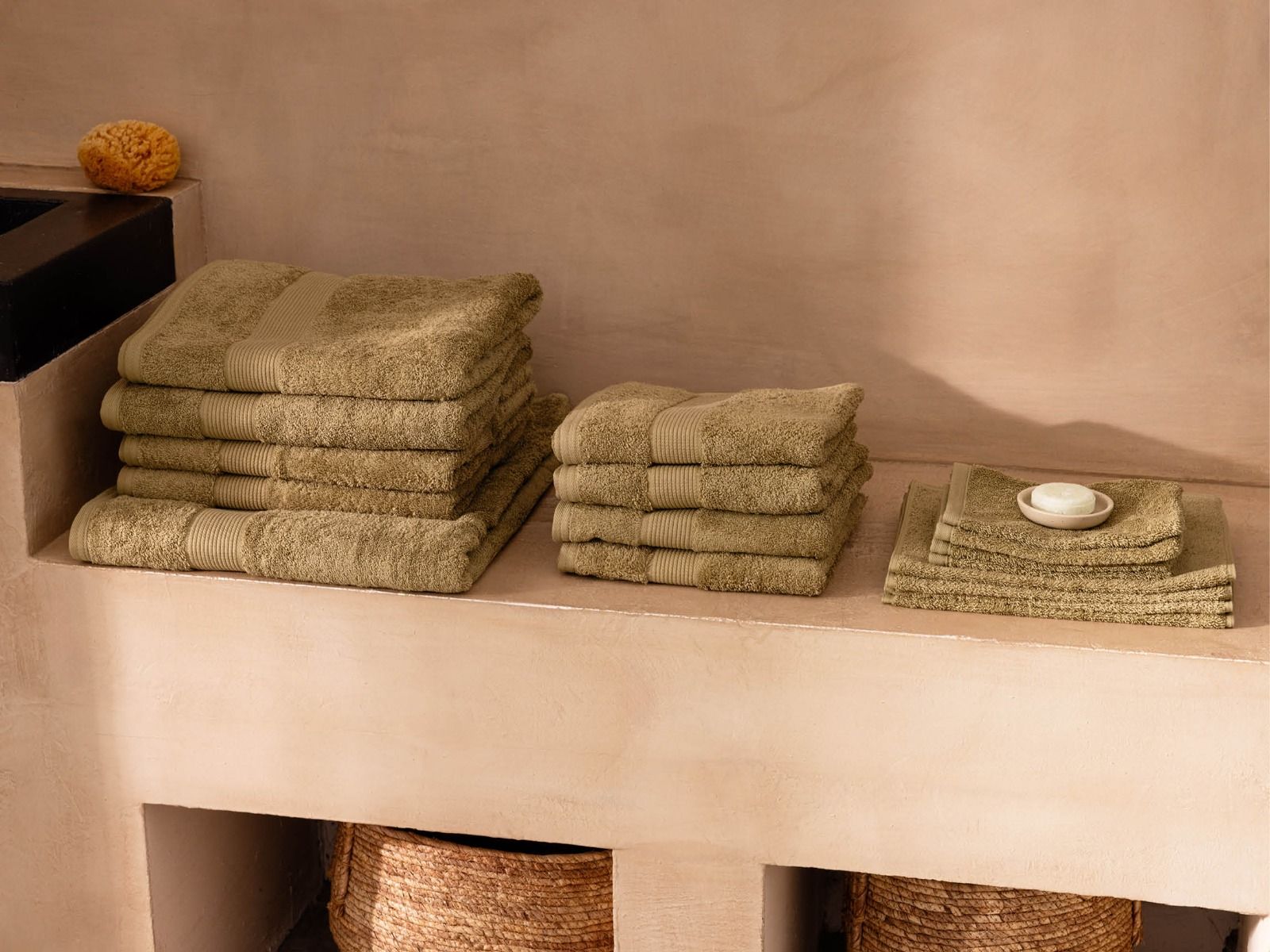 Washandjes terry olive green 15x22 - 4 st
