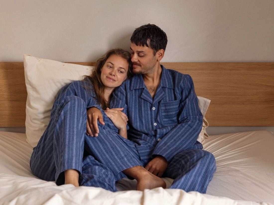 Pyjamaset heren flanel denim blue/white stripe