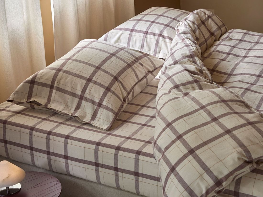 Hoeslaken flanel mauve check