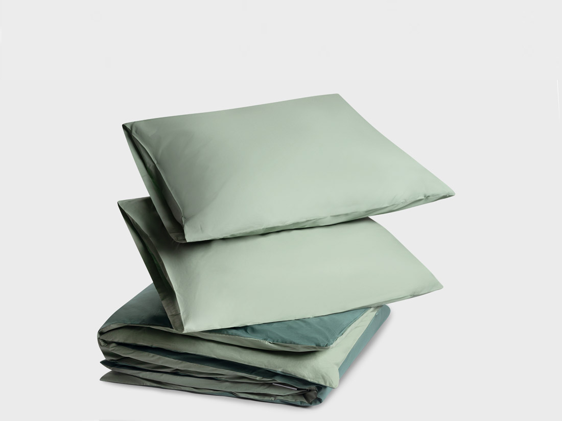 Yumeko Dekbedovertrek percal double face jade forest green 240x220 2 60x70 100 biologisch en fairtrade katoen, percal geweven