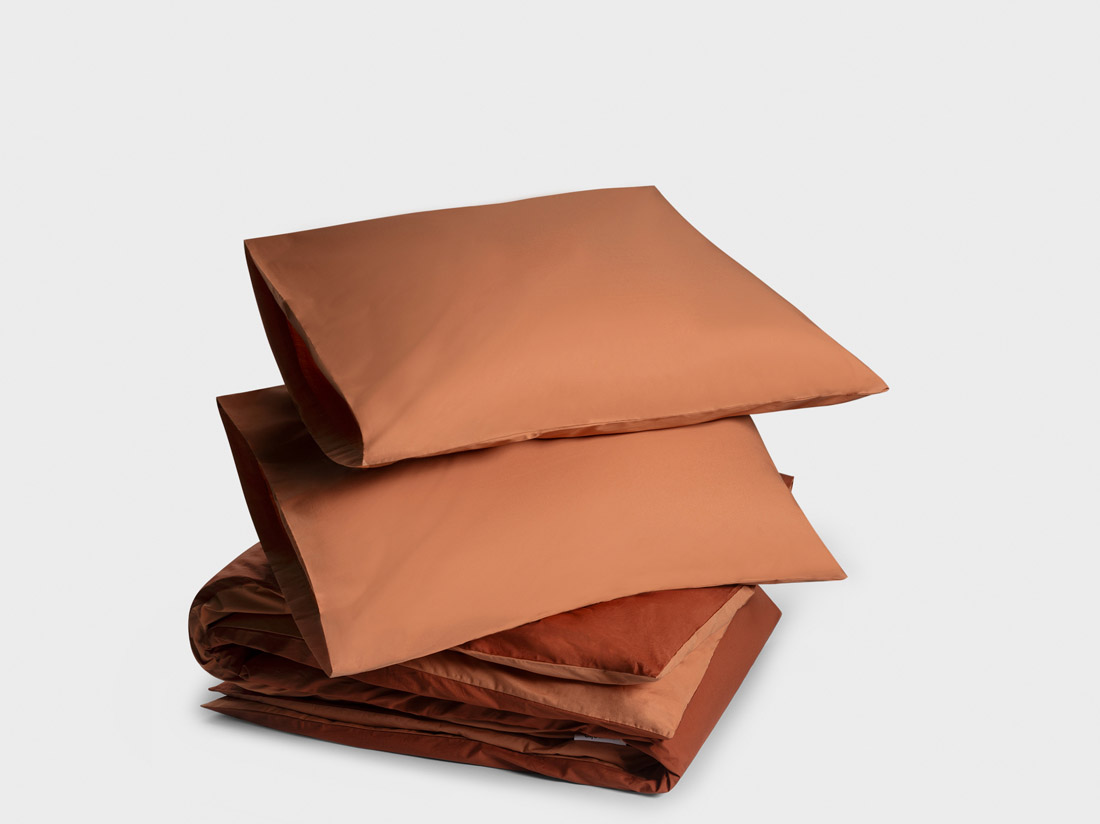 Yumeko Dekbedovertrek percal double face terracotta rusty red 200x220 2 60x70 100 biologisch en fairtrade katoen, percal geweven