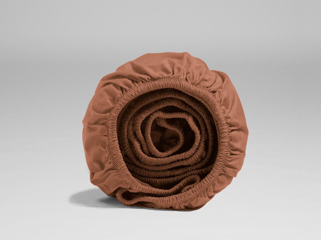 Image of Yumeko Hoeslaken percal terracotta 100% biologisch en fairtrade katoen, percal geweven