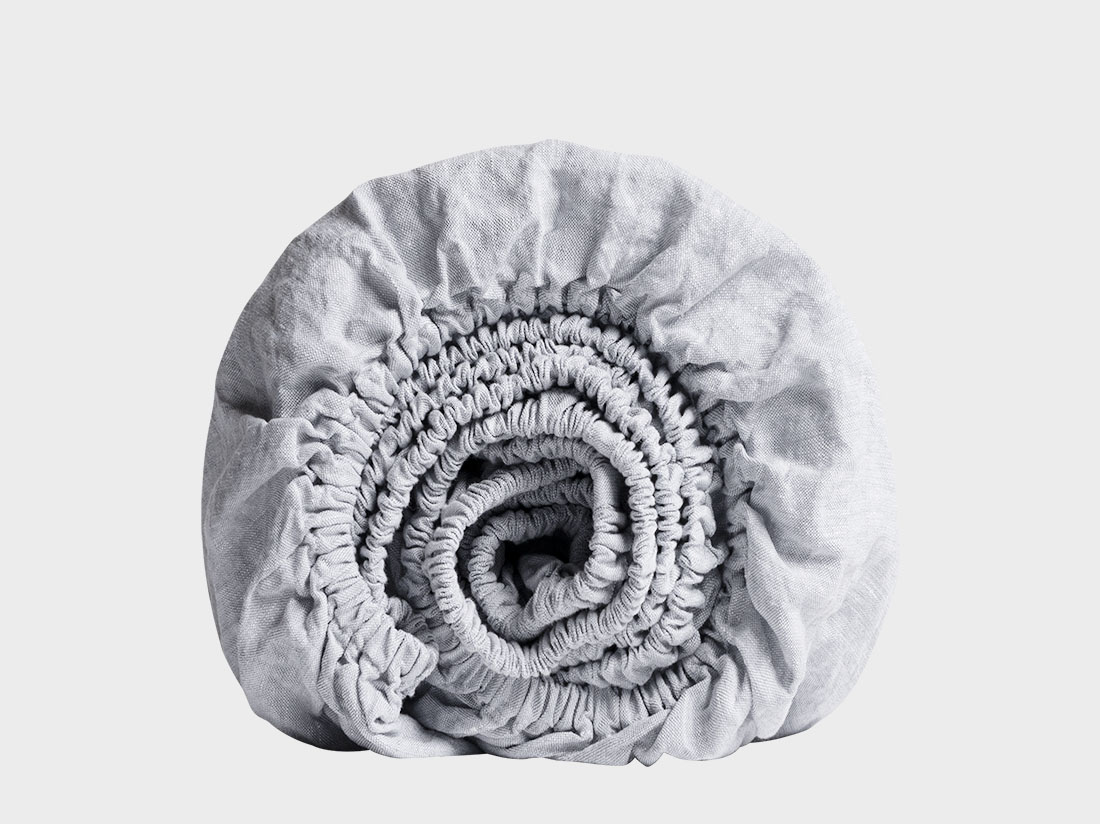 Yumeko Hoeslaken gewassen linnen blue chambray 90x200x30 100 gewassen linnen