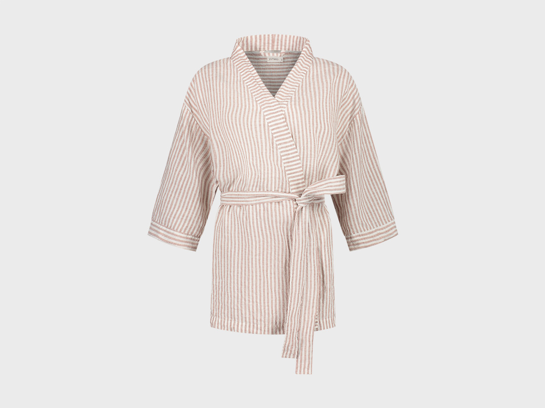 Yumeko Kimono jasje gewassen linnen rose stripe L 100 gewassen linnen