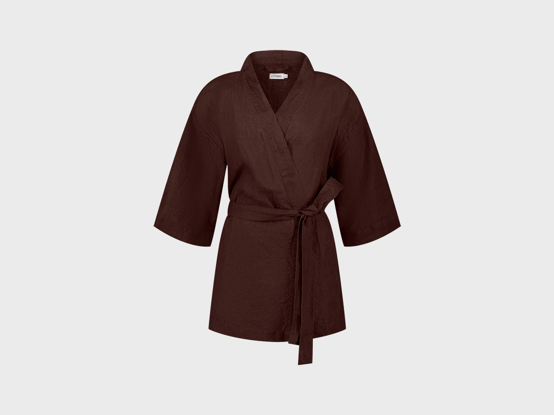 Yumeko Kimono jasje gewassen linnen rosewood M 100 gewassen linnen