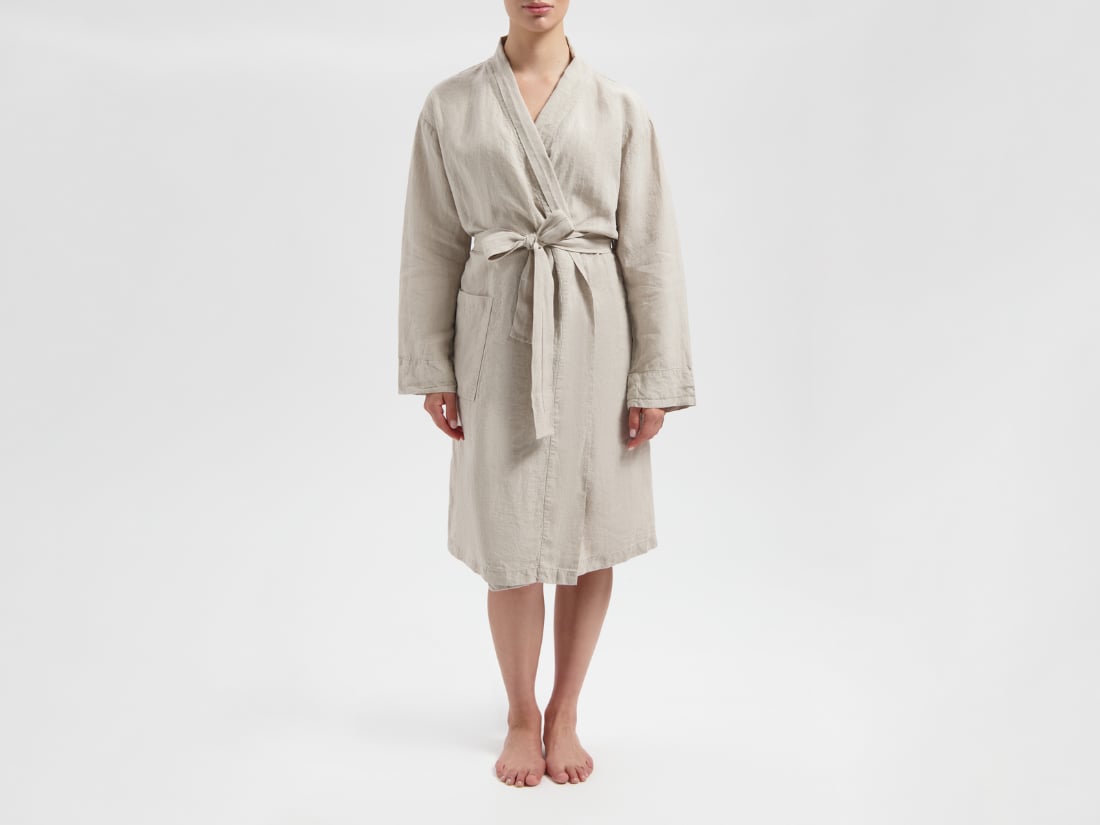 Image of Yumeko Kimono badjas gewassen linnen natural 100% gewassen linnen