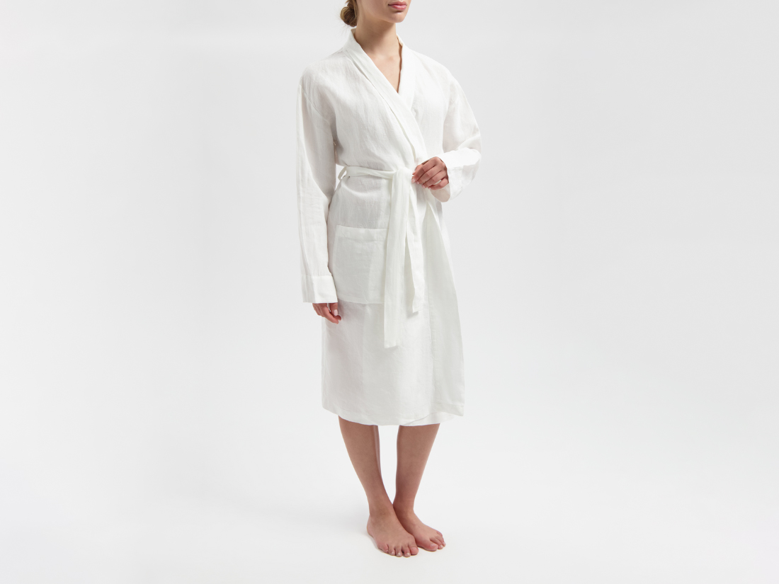 Image of Yumeko Kimono badjas gewassen linnen pure white L 100% gewassen linnen