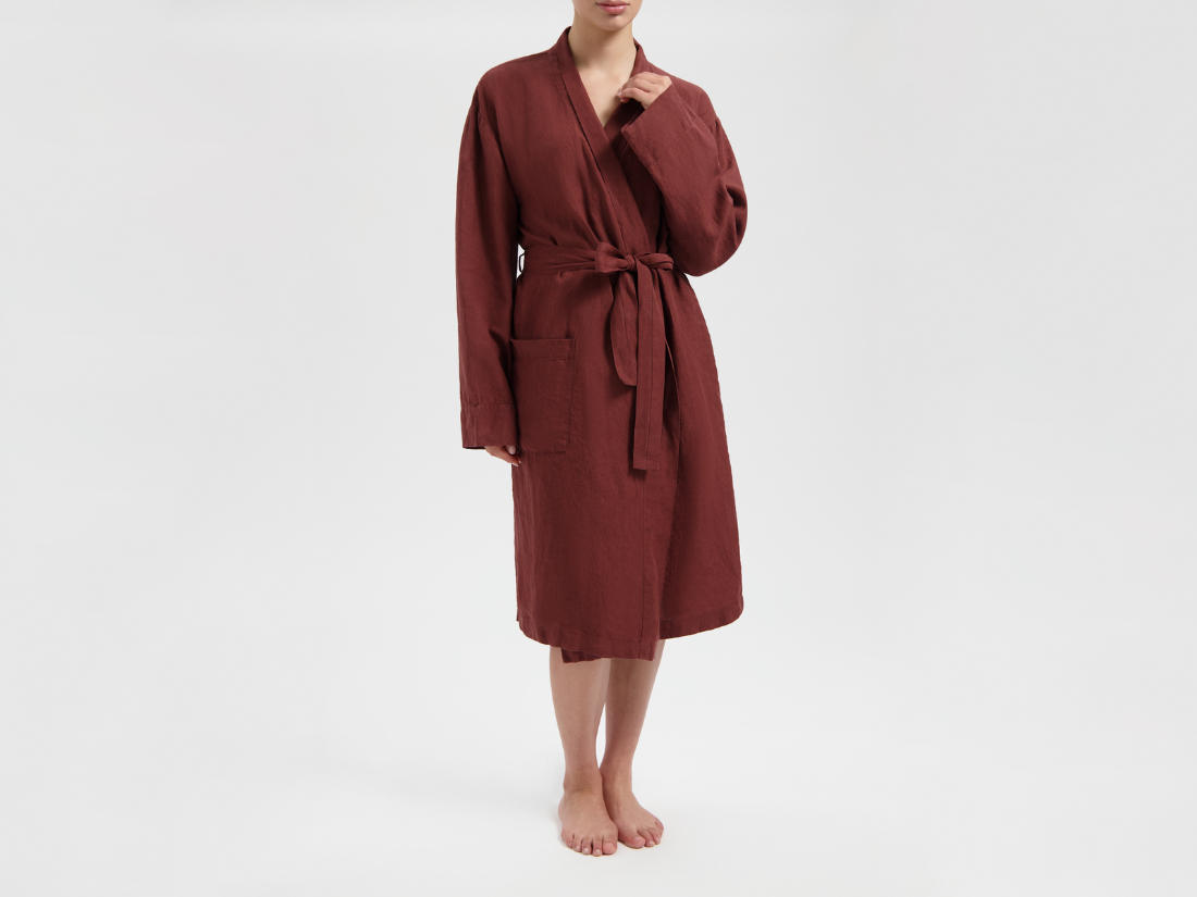 Image of Yumeko Kimono badjas gewassen linnen rosewood L 100% gewassen linnen