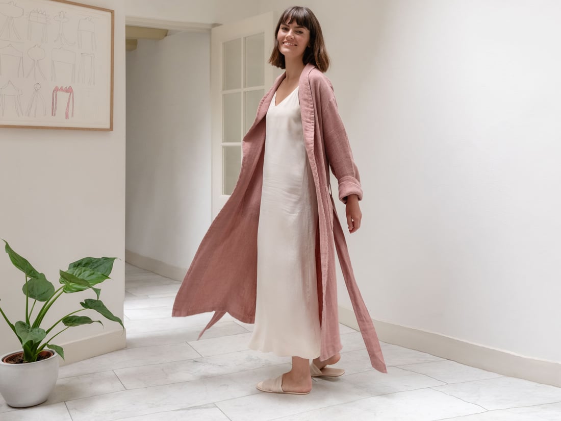 Image of Yumeko Kimono badjas gewassen linnen wafel blush rose 100% gewassen linnen