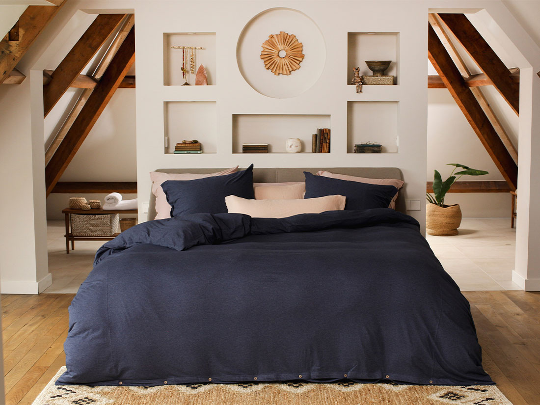 Yumeko Dekbedovertrek jersey indigo blue 100 biologisch en fairtrade katoen, jersey katoen (gebreid)