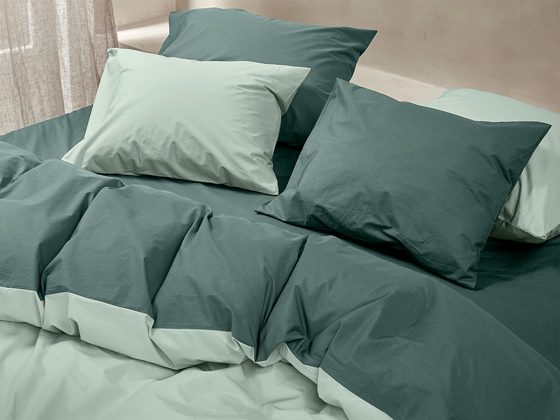 Yumeko Dekbedovertrek percal double face jade forest green 100 biologisch en fairtrade katoen, percal geweven