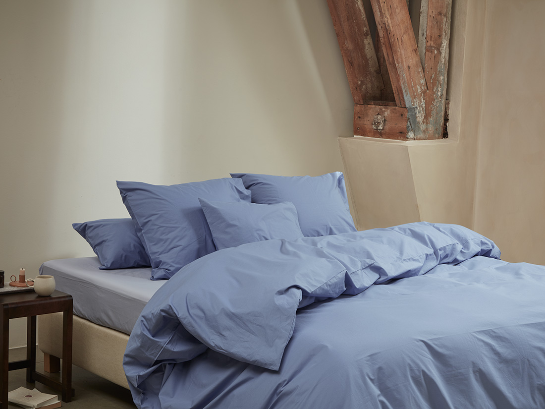 Yumeko Dekbedovertrek percal serene blue 100 biologisch en fairtrade katoen, percal geweven