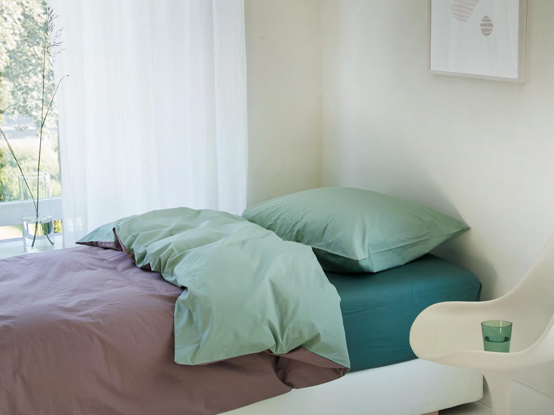 Yumeko Dekbedovertrek percal double face jade mauve 140x220 1 60x70 100 biologisch en fairtrade katoen