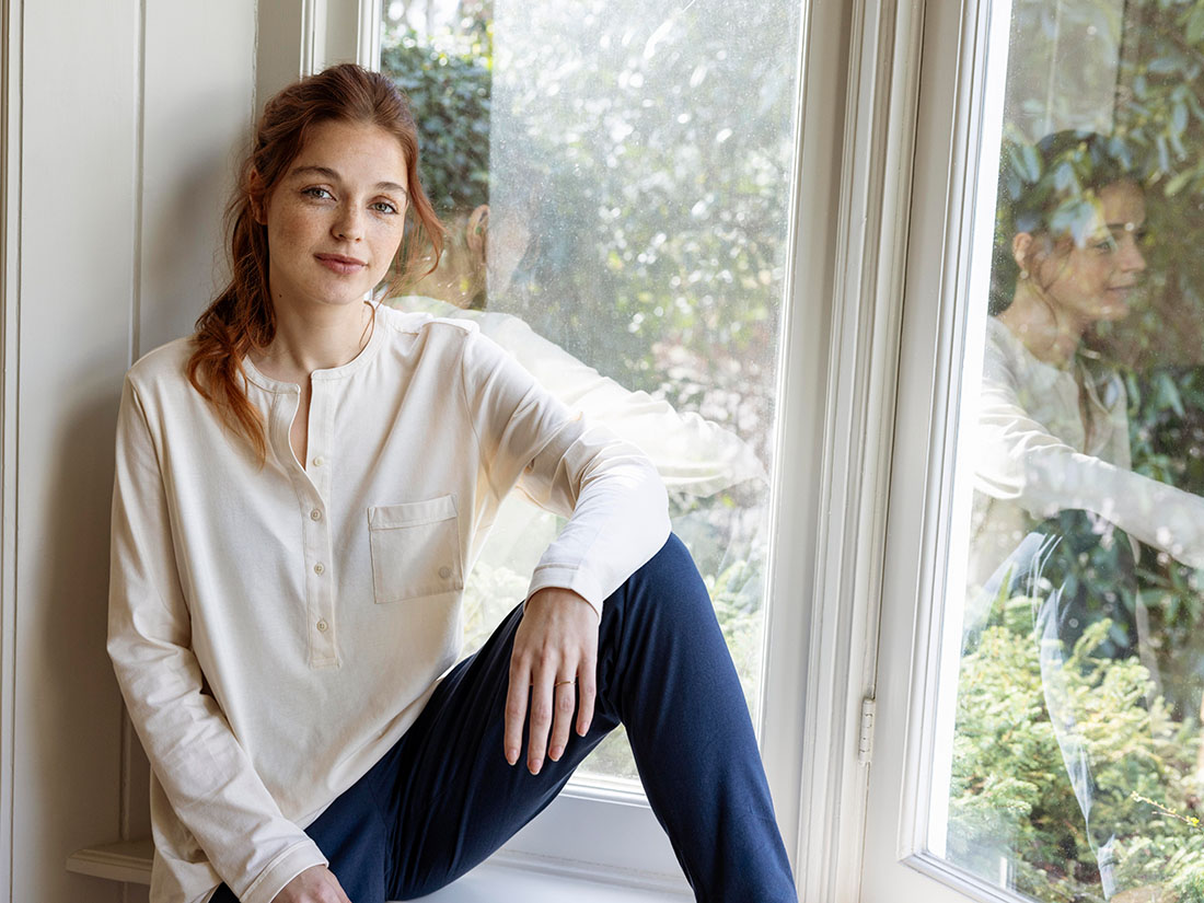 Yumeko Pyjamaset dames jersey midnight blue 100 regeneratief biologisch katoen, jersey katoen (gebreid)