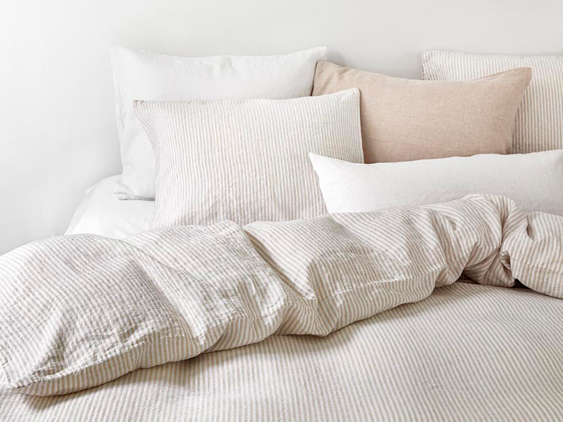 Yumeko Kussensloop gewassen linnen natural stripe 100 gewassen linnen