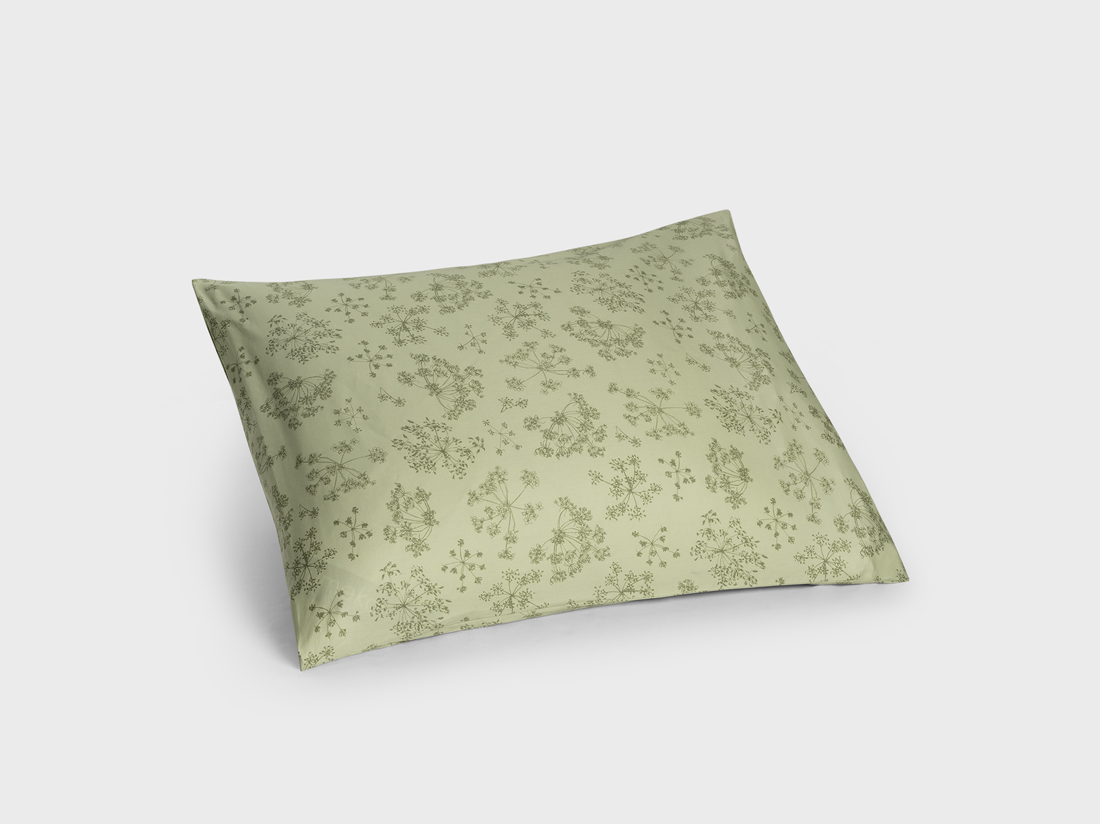 Yumeko Kussensloop katoen satijn green bloom 50x60 100 biologisch katoen, satijn geweven