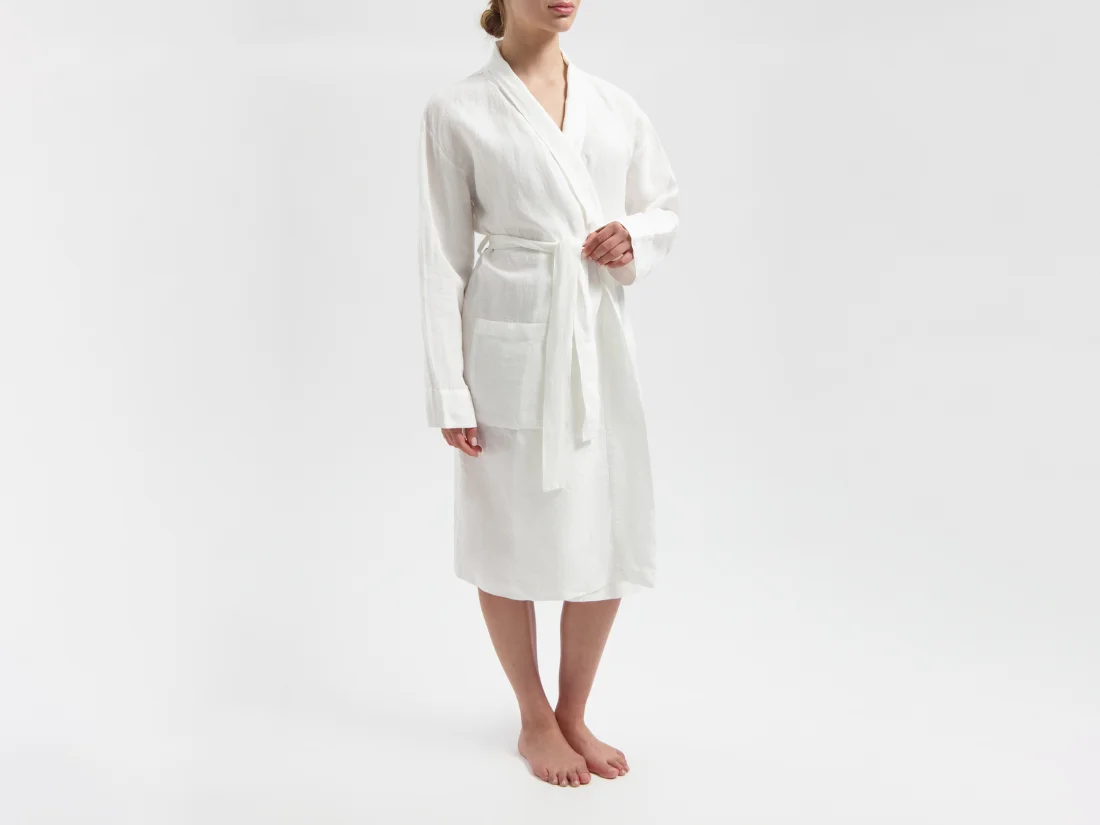Kimono badjas gewassen linnen pure white via Yumeko