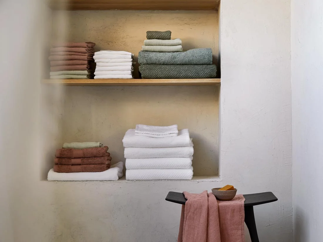 Handdoek gewassen linnen wafel blush rose - 1 st via Yumeko