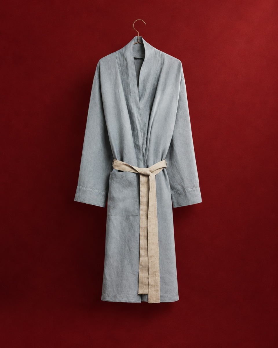 Kimono badjas gewassen linnen dusk blue