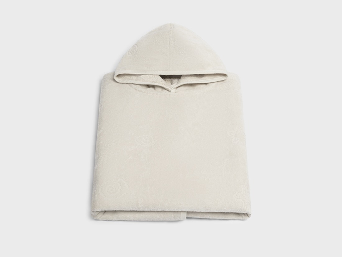 Badponcho til børn i velour seashell soft sand