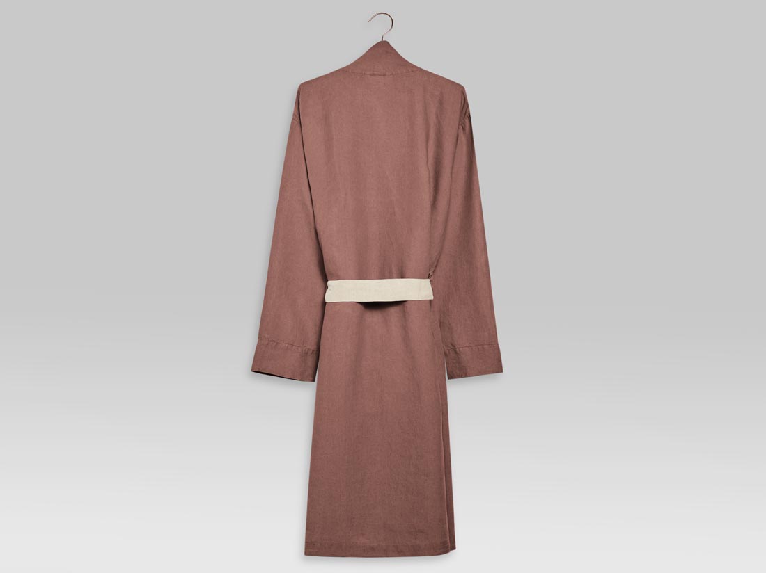 Kimono Bademantel Gewaschenes Leinen Clay Rose