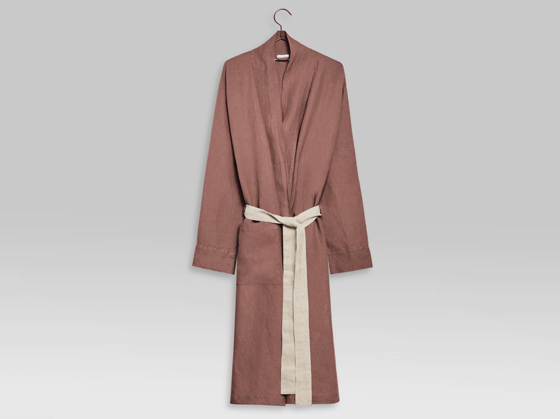 Kimono Bademantel Gewaschenes Leinen Clay Rose