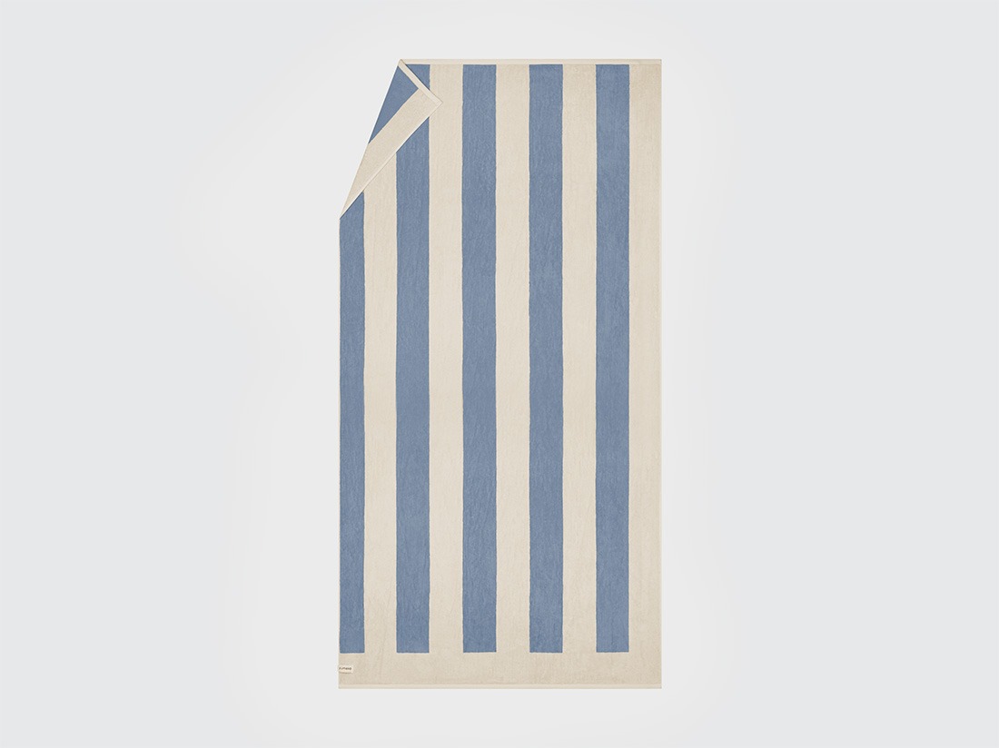 Drap de plage en velours à rayures bleu délavé 100x180 - 1 pc