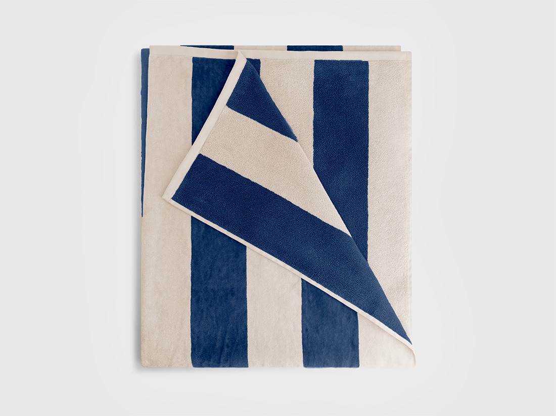 Strandlaken velours navy blue stripe 100x180 - 1 st