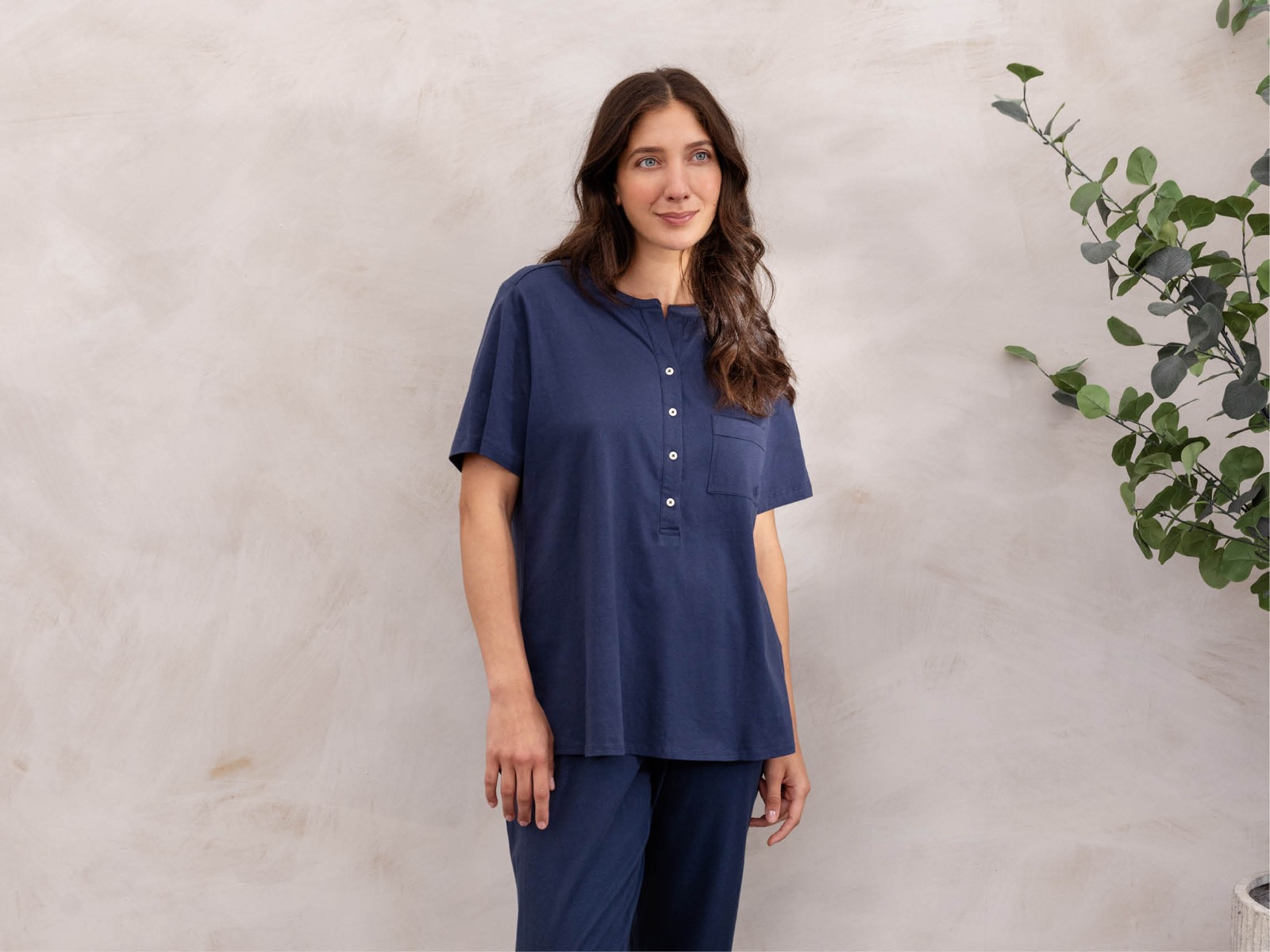 T-shirt de pyjama en jersey pour femme bleu minuit