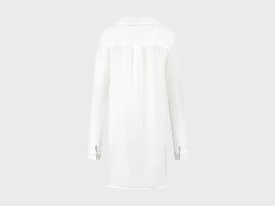 Blusenkleid Gewaschenes Leinen Waffel Pure White