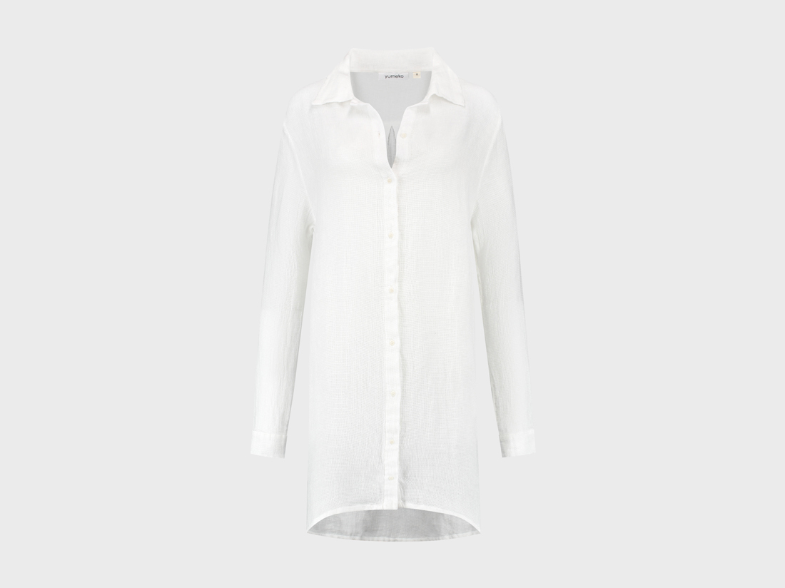 Blusenkleid Gewaschenes Leinen Waffel Pure White