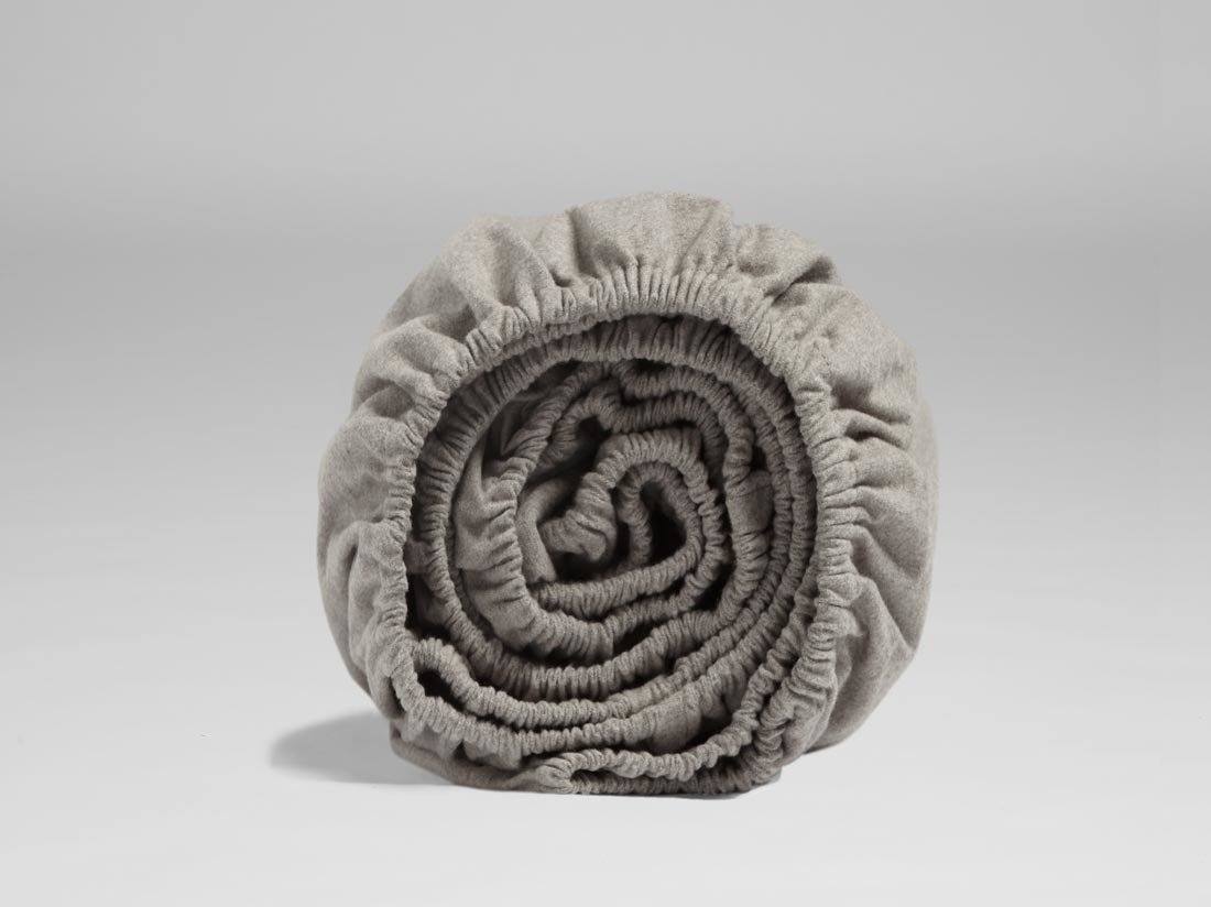 Drap-housse flanelle de coton marron pierre