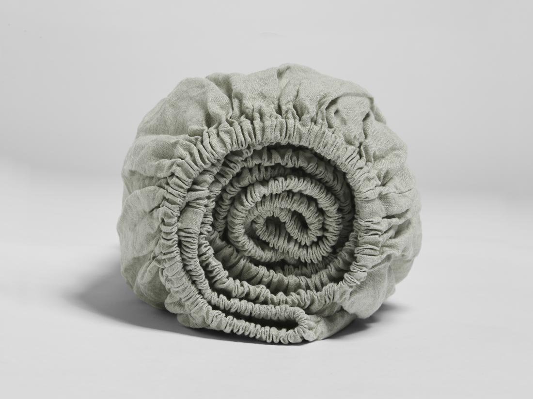 Hoeslaken gewassen linnen misty green