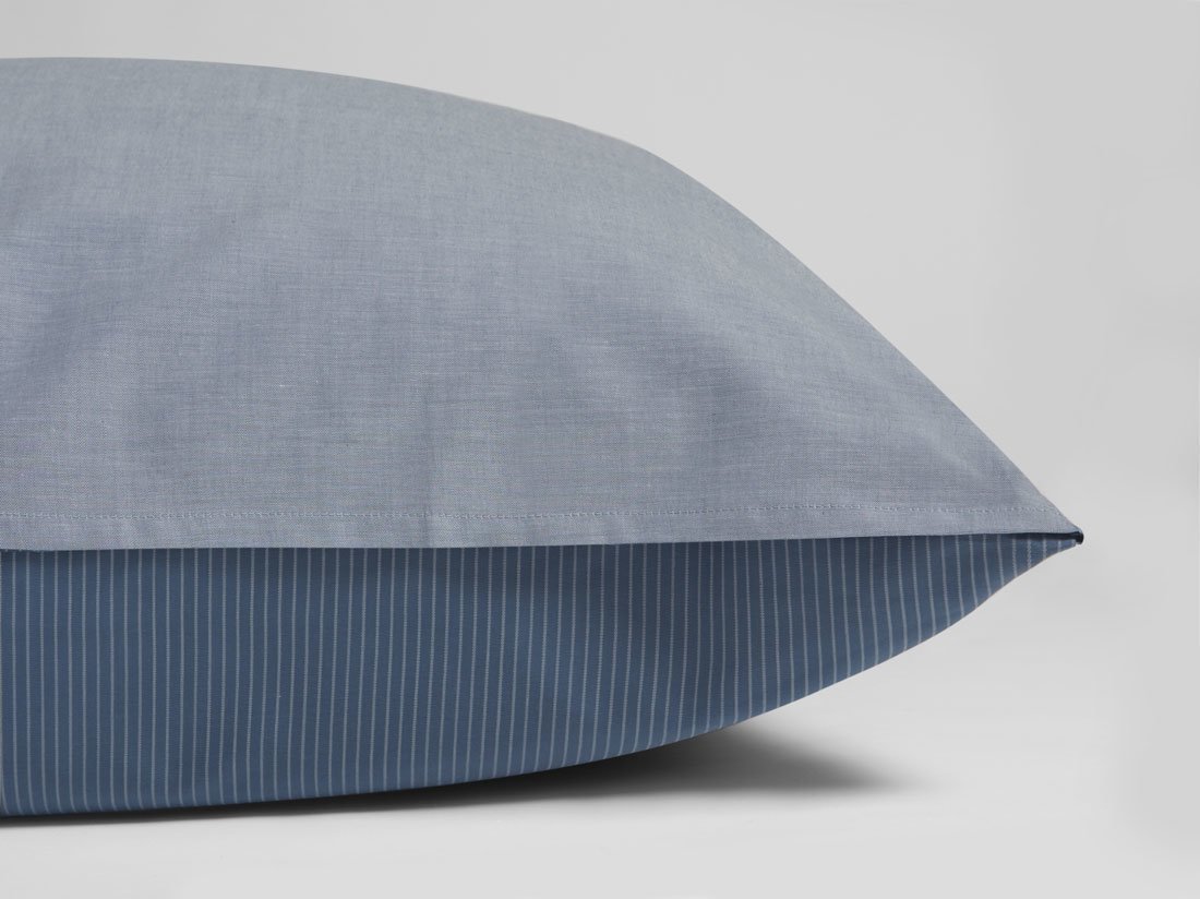Kissenbezug TENCEL™ Doubleface Blue Stripe/Blue Chambray