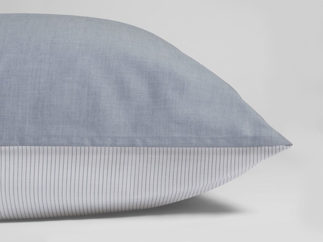 Kissenbezug TENCEL™ Doubleface White Stripe/Blue Chambray