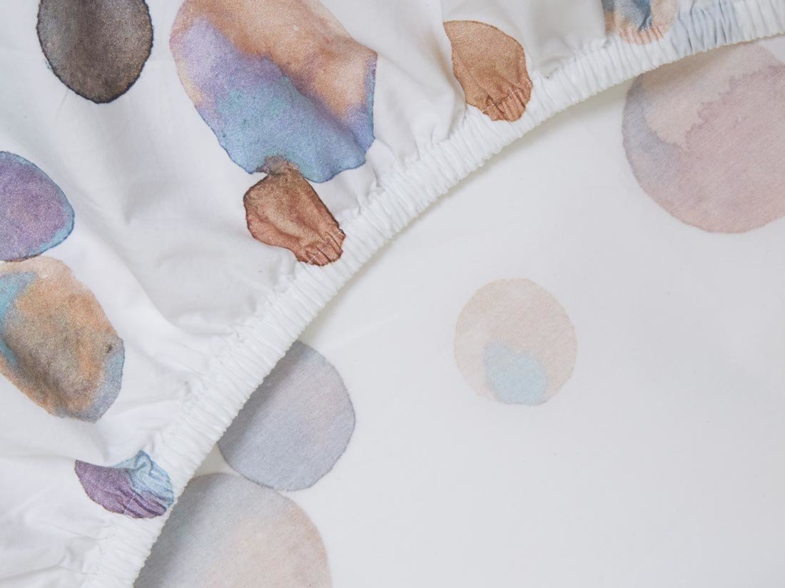 Drap-housse enfant percale de coton points d'aquarelle