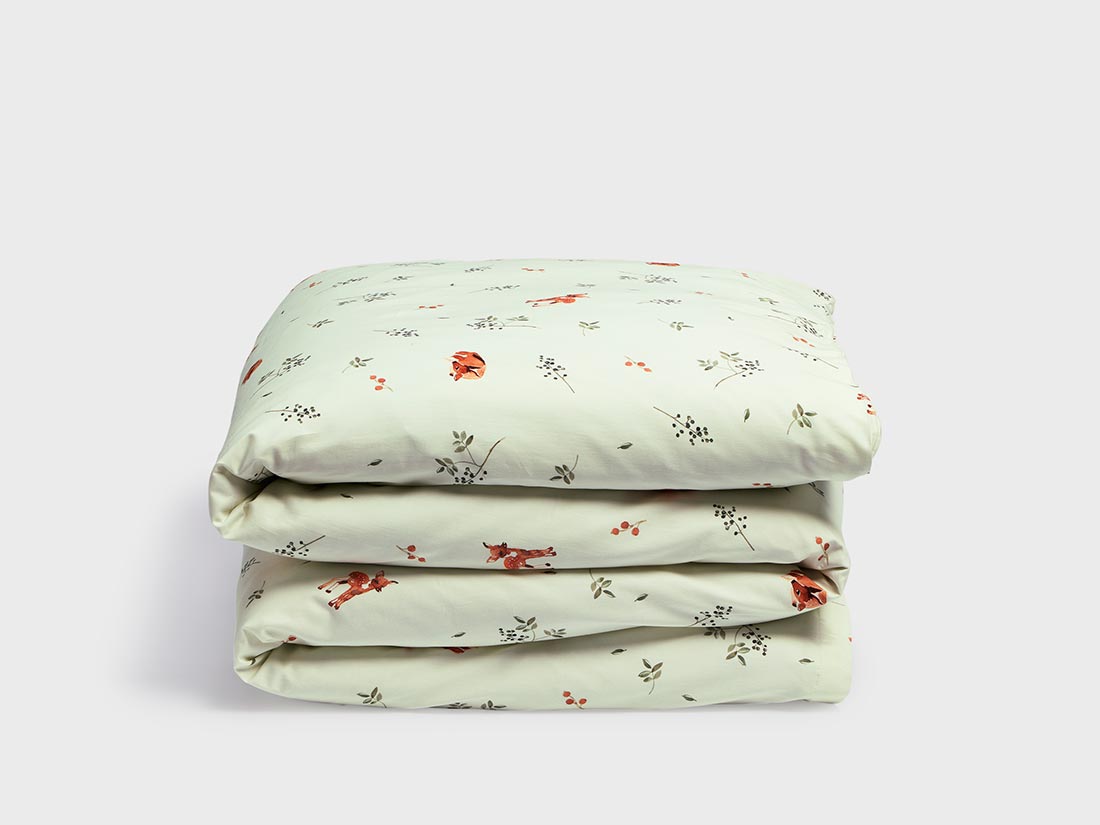 Kinderdekbedovertrek katoen satijn little deer light green