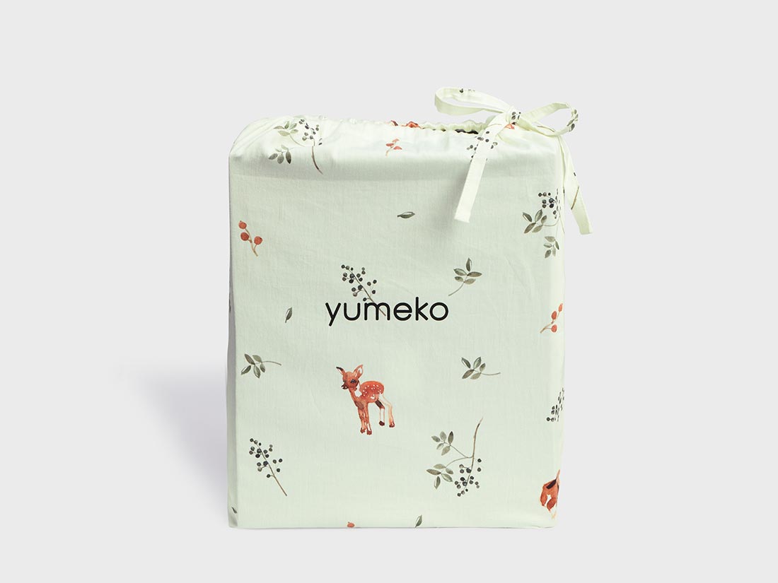 Kinderdekbedovertrek katoen satijn little deer light green