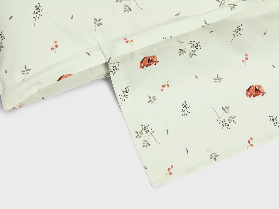 Kinderdekbedovertrek katoen satijn little deer light green