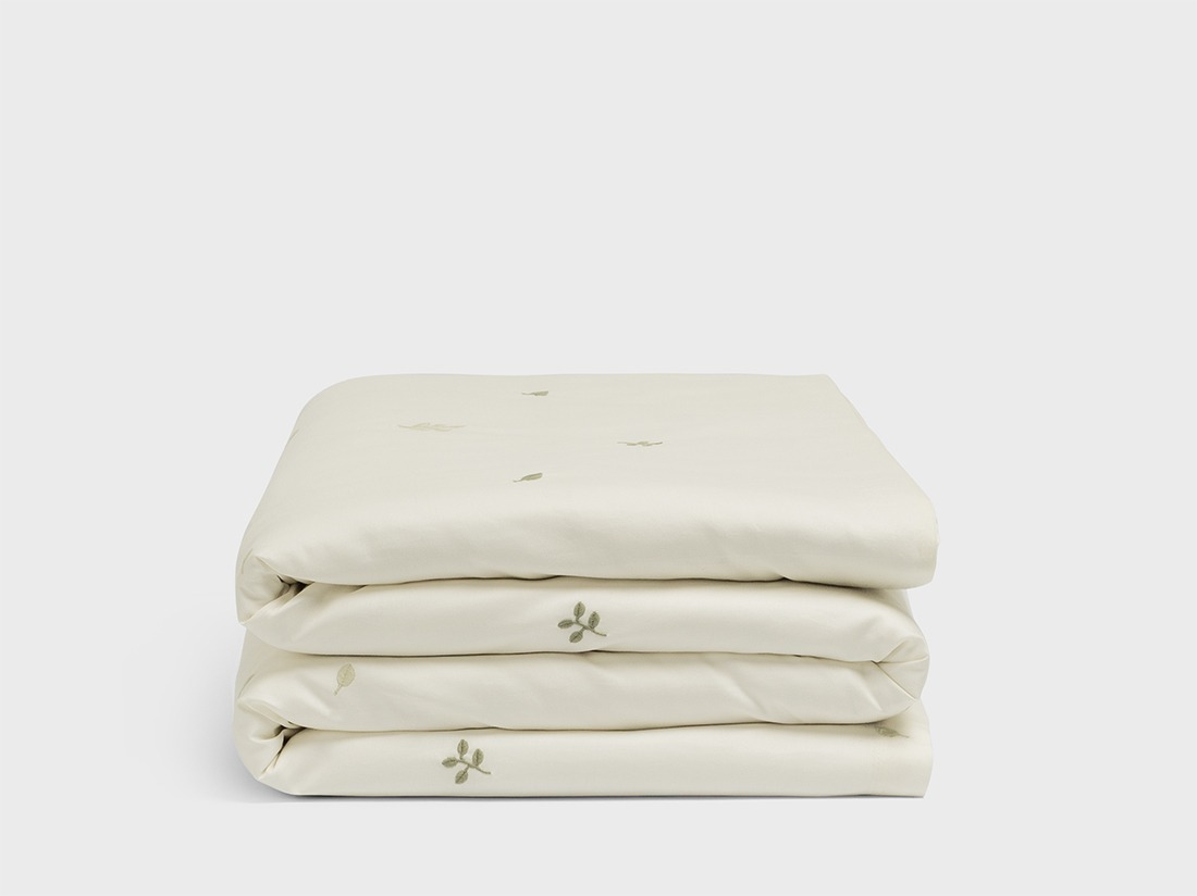 Kinderdekbedovertrek katoen satijn warm white botanical