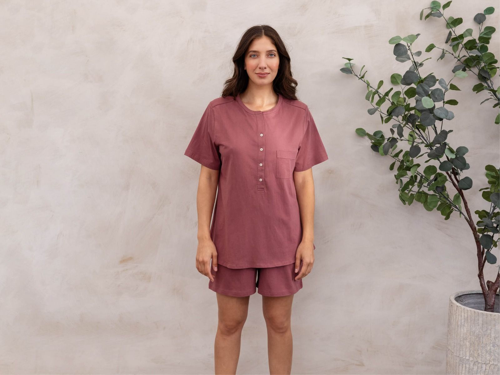 Nattøj sæt dame kort jersey evening rose