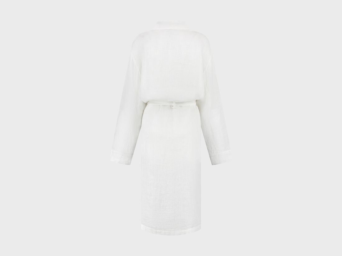 Robe de chambre kimono en lin lavé gaufré blanc pur