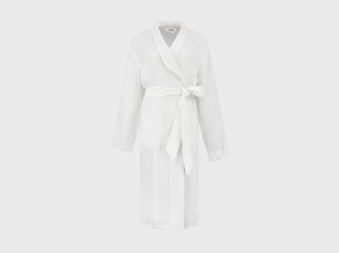 Robe de chambre kimono en lin lavé gaufré blanc pur
