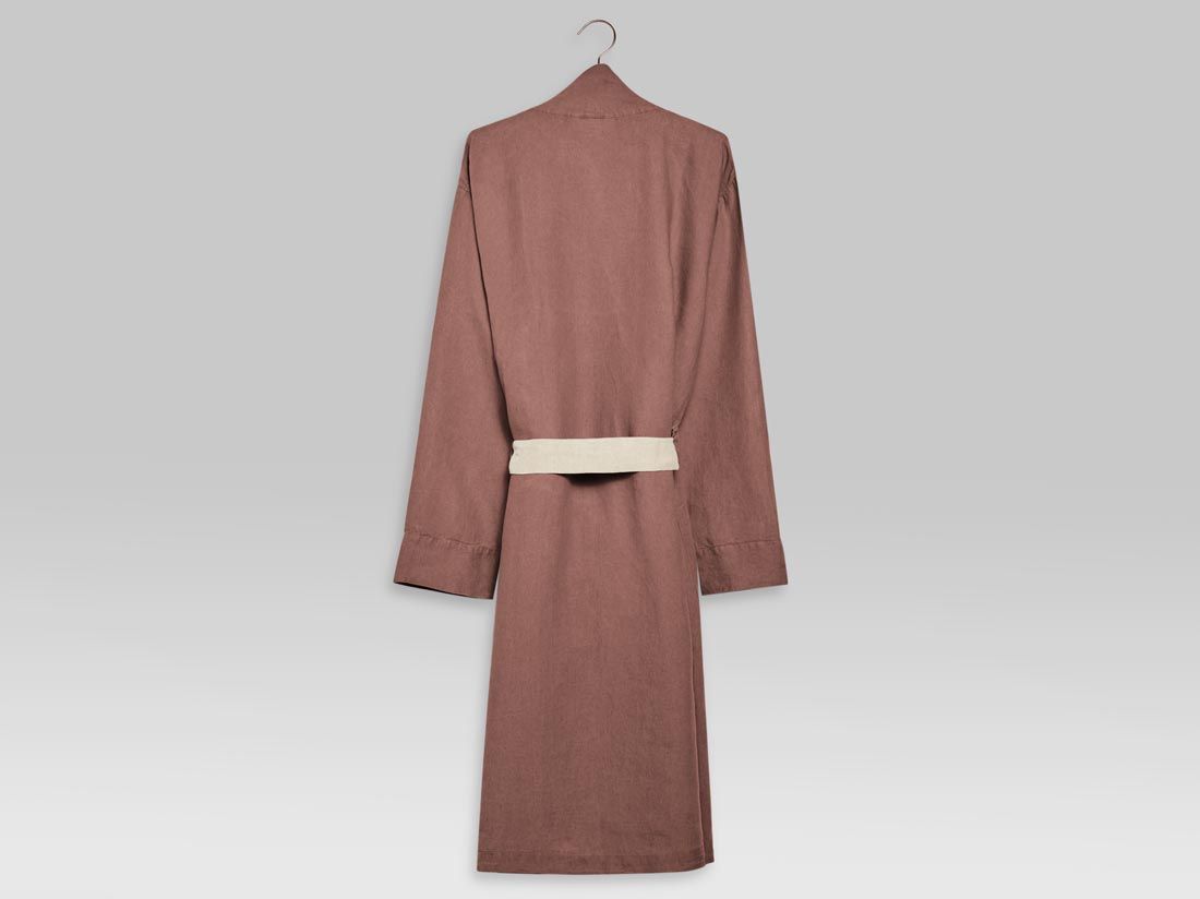 Kimono Bademantel Gewaschenes Leinen Clay Rose
