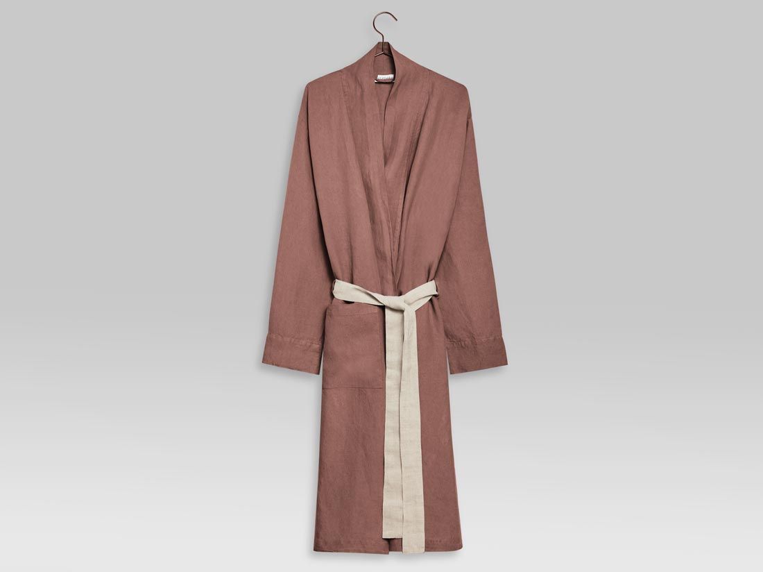 Kimono Bademantel Gewaschenes Leinen Clay Rose
